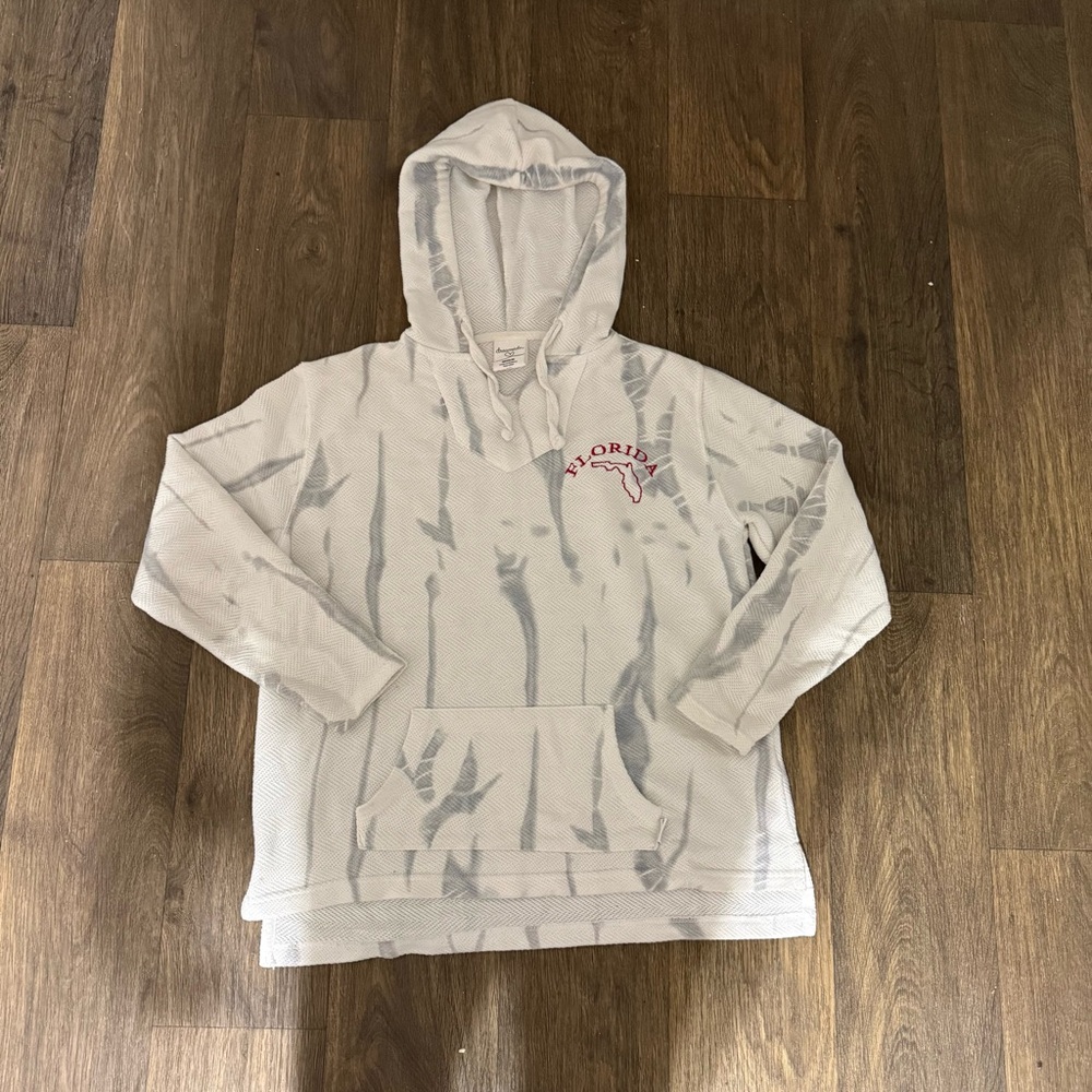 Gray and White Tie-Dye Hoodie Pullover Size Medium Men